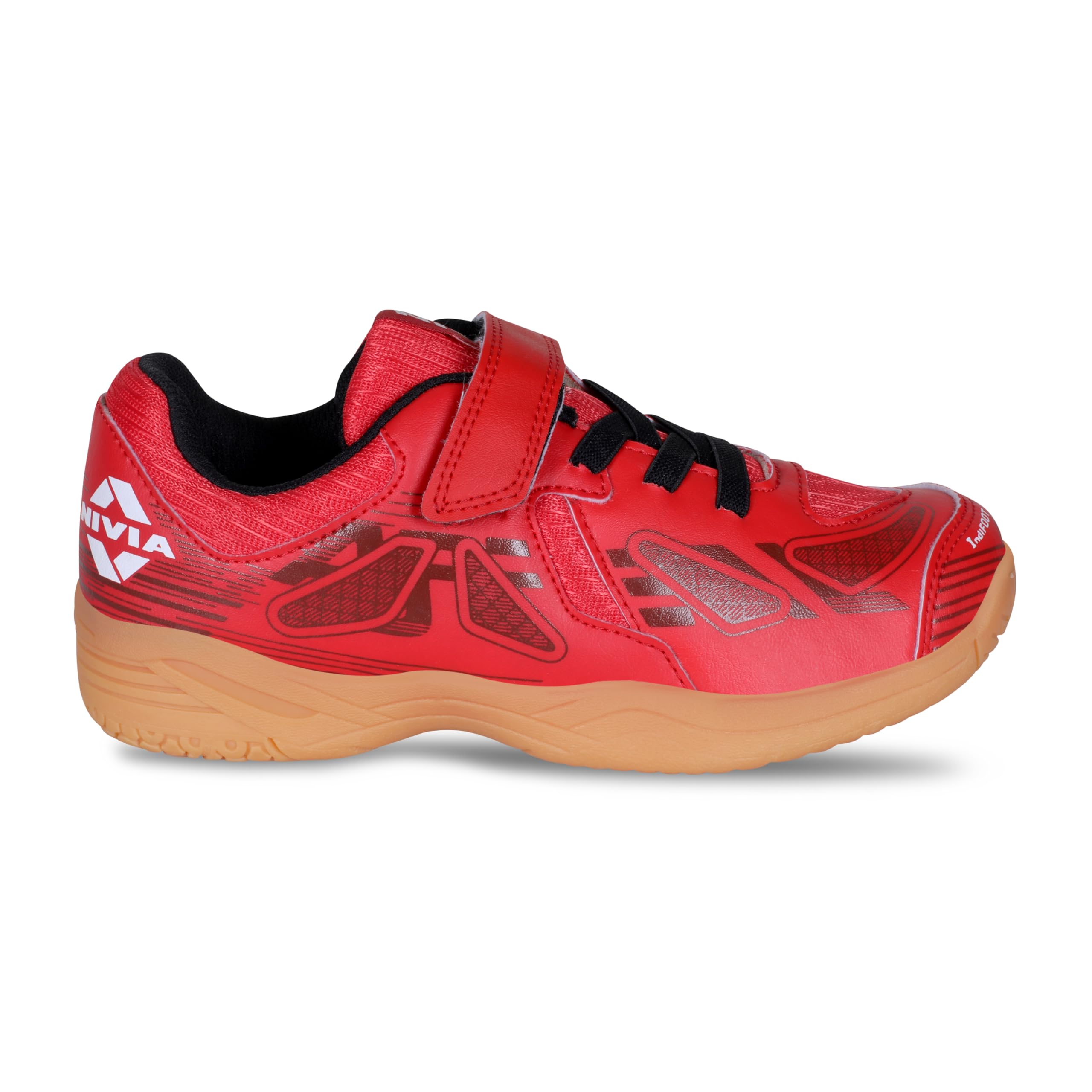 Nivia Appeal 3.0 Badminton Shoes for Kids, Mesh & PU Upper, Duofoam Midsole, Non‑Marking Hex-Grip Round Sole (Red/Black), UK02 4