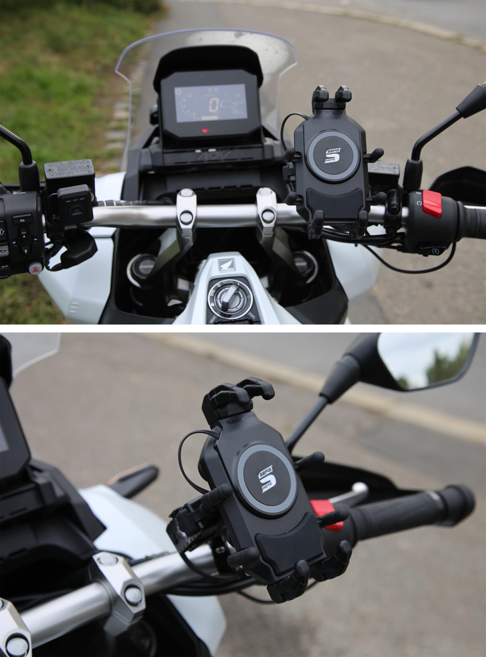 SEFIS - Supporto per cellulare da moto con adattatore anti-shock, robusto supporto per telefono girevole a 360°, universale, 22-25 mm, antivibrazioni e antifurto (SEFIS Set di rilegatura + fascetta)
