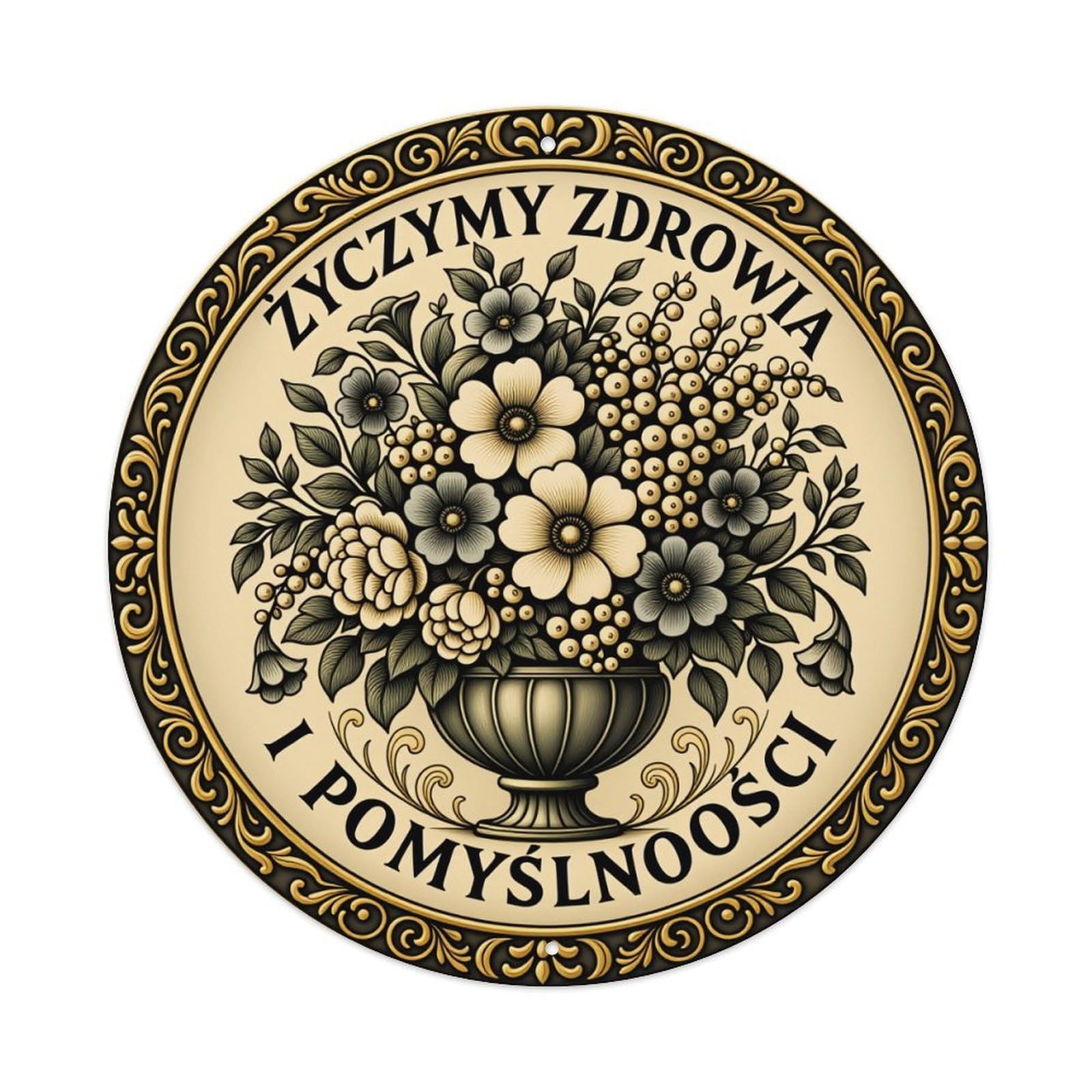 Floral Arrangement In Vase With Text Round Tin Sign Vintage Style Metal Sign Home Bar Garden Wall Plaque Decor Metal Poster 8x8 Inch