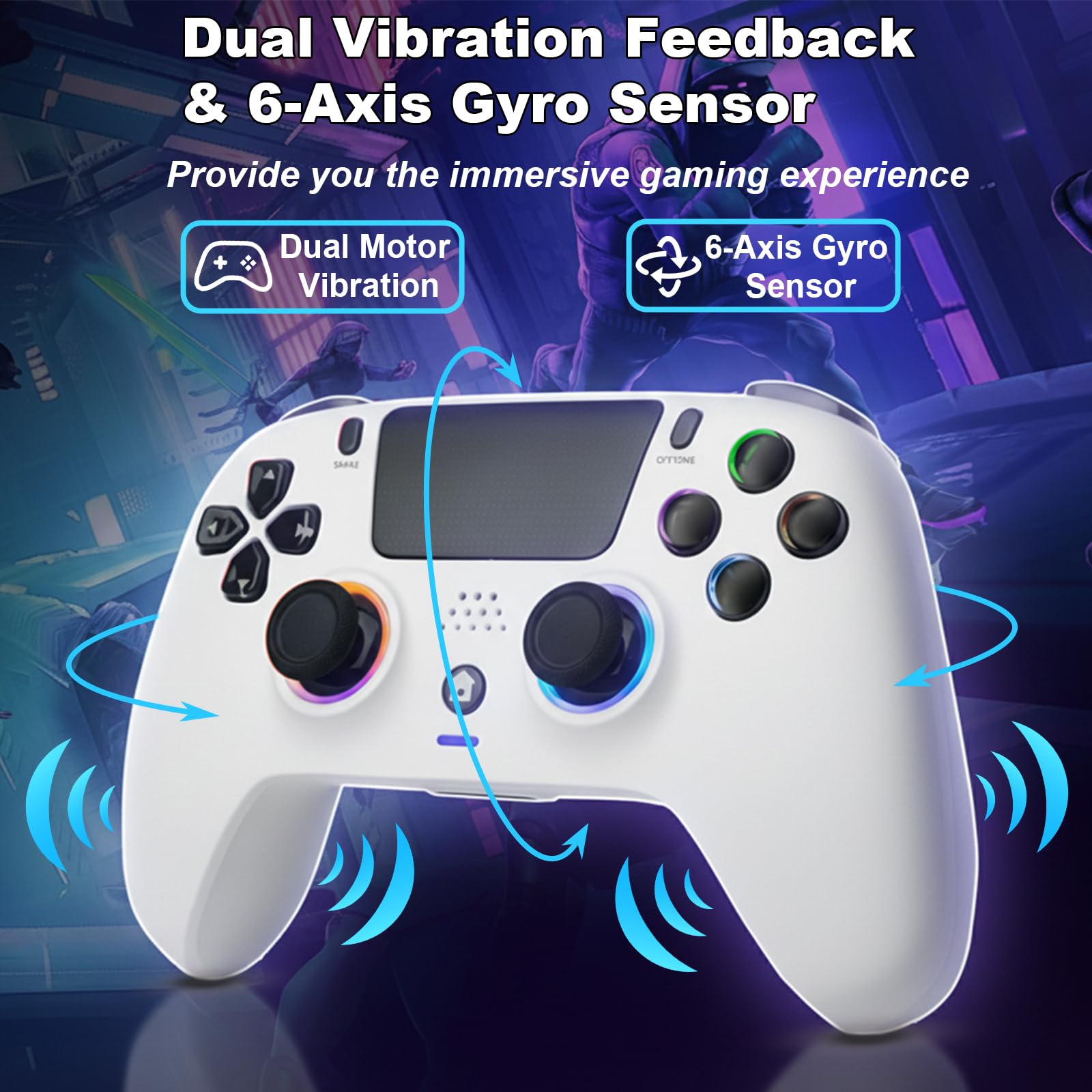 Kontroler Bezprzewodowy DuLingKer z Efektem Halla dla PS4/Pro/Slim, Joystick z RGB i Wibracjami