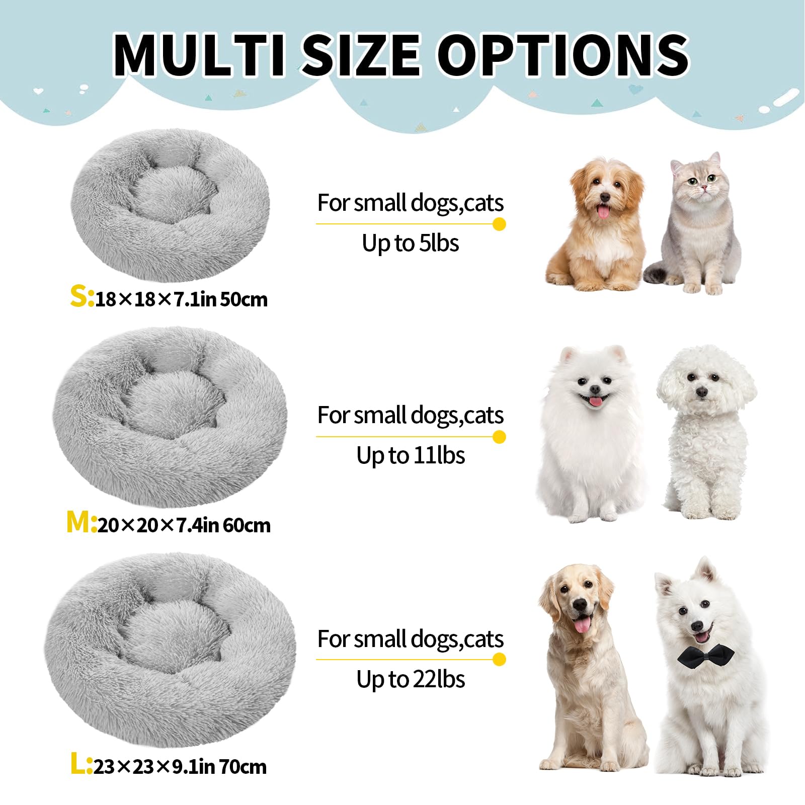 DONWEI Cuccia Gatto Morbida, Cuscino Gatto Peluche, Letto per Gatti Pelosa, Ciambell Antiscivolo, Lavabile in Lavatrice, Cuccia Cane Interno Taglia Piccola, Grigio Chiaro 50CM