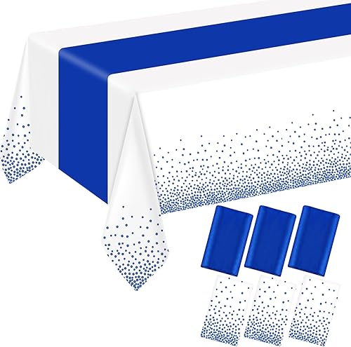 Juego de 6 manteles rectangulares de plástico con lunares, manteles de plástico de 54 x 108 pulgadas, manteles de satén de 12 x 108 pulgadas para