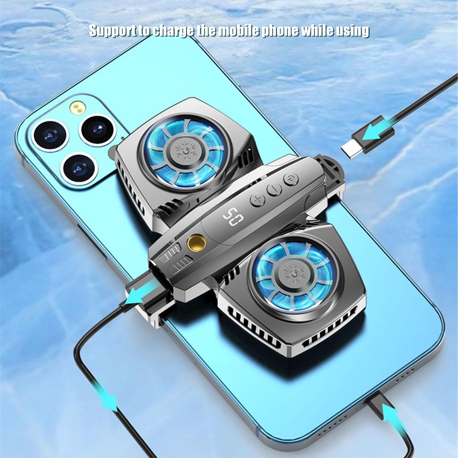 Gugxiom Refroidisseur de Téléphone, Ventilateur de Refroidissement pour Téléphone Portable avec Deux Turbines et Moteurs, Ventilateurs de Téléphone de Réfrigération à