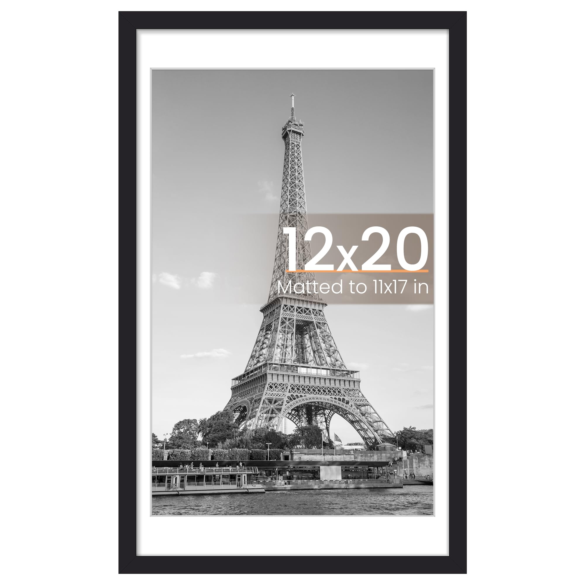 upsimples 12x20 Picture Frame, Wall Decor Poster Frames, Black 1 Pack | 12 x 20 Frame, 11x17 Frame with Mat for Gallery Wall, Family, Baby, Dog, Dorm, Christmas