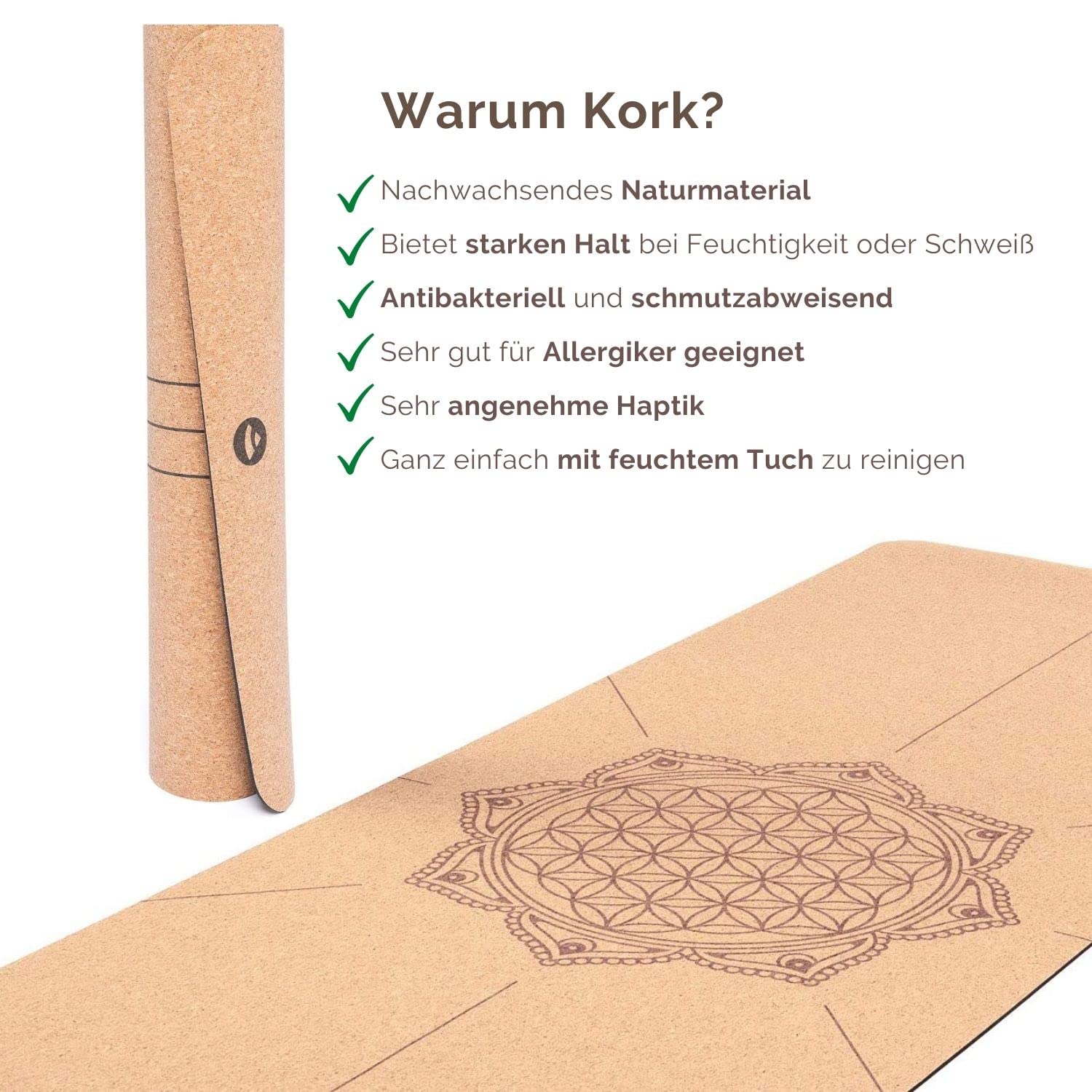 bodhi Yogamatte Kork | 4 mm | 100% Nachhaltig & Ökologisch | Hohe Rutschfestigkeit | Yoga Matte aus Kork & Naturkautschuk | Ideal für Hot Yoga | 185 x 66 x 0,4 cm | Unterschiedliche Motive