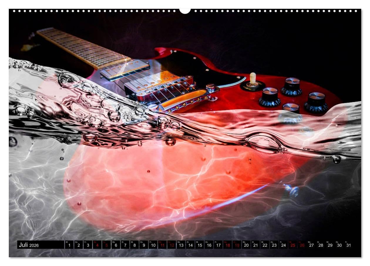 Gitarren im Wasser (hochwertiger Premium Wandkalender 2026 DIN A2 quer), Kunstdruck in Hochglanz: Fantastische, einzigartige Bilder von Gitarren im und unter Wasser (CALVENDO Kunst)