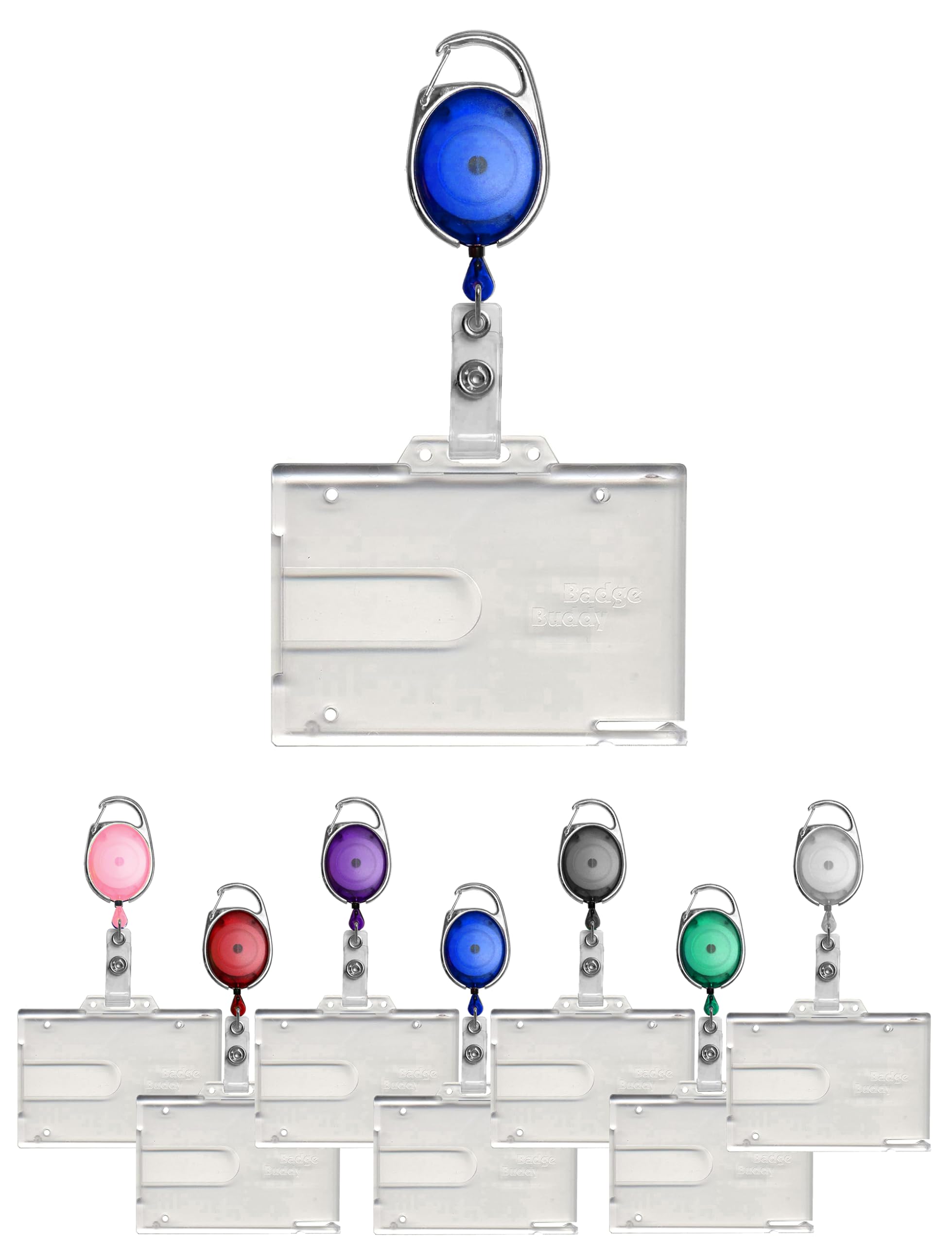 New Blue Premier Retractable Badge Reel & Double Sided Badge Buddy ID Card Holder - ID Badge Holder Retractable Clear Enclosed Badge Holder PCL Media ltd