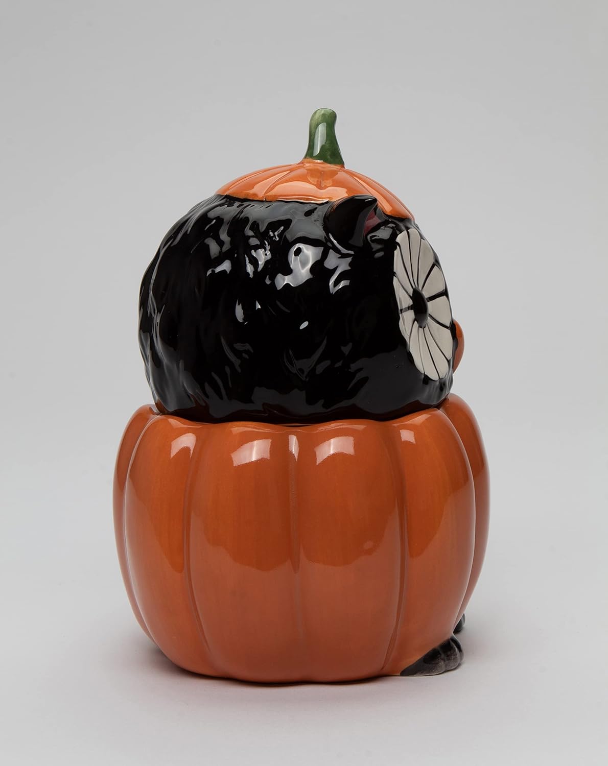 Cosmos Gifts 21039 Ceramic Black Pumpkin Owl Candy Jar 6 5/8"H