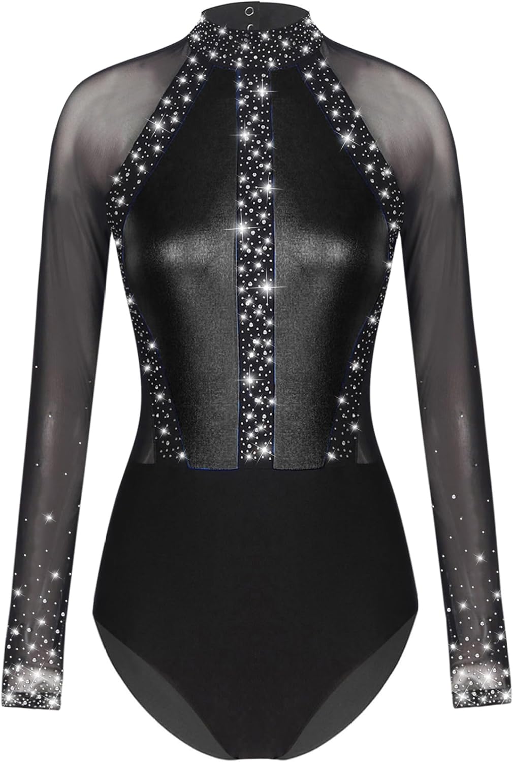 Women Rhinestones Ballet Gymnastics Dance Leotard Bodysuit Long Sleeve Figure Skating Leotard