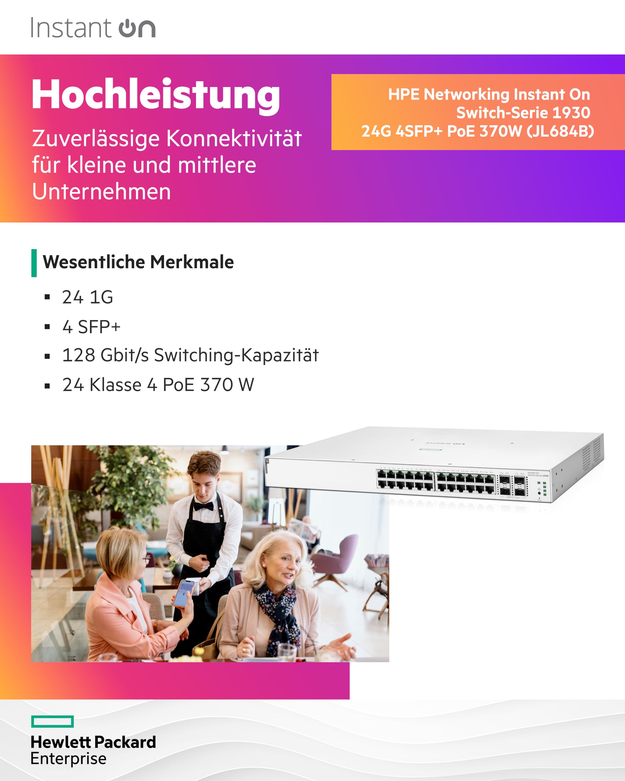 HPE Networking Instant On 1930 24G Class4 PoE 4SFP/SFP+ 370W Switch - Switch - L3 - managed - 24 x 10/100/1000 (PoE)