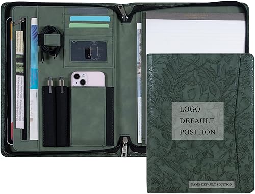 Miniatura 8 de Nombre grabado gratis, folio personalizado, cartera de piel sintética en relieve con cremallera, organizador de documentos profesional con soporte