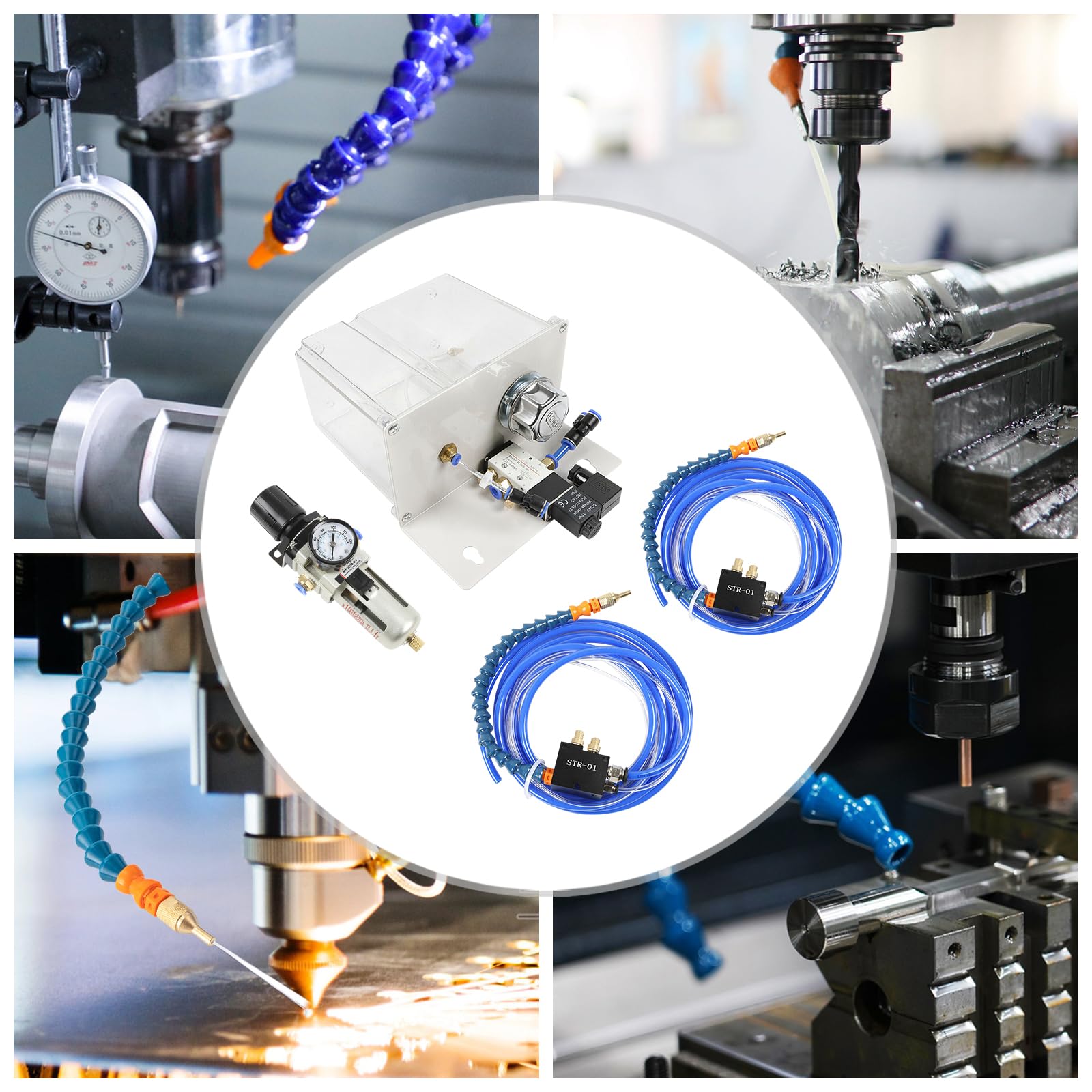 Self-priming Micro-mist Machine,YS-BPV-3000 Coolant Cooling Spray Pump CNC Lathe Mist Sprayer System,STR-01 Pneumatic Cooling Spray +Solenoid Valve +Visible Oil Tank for Metal Cutting and Carving