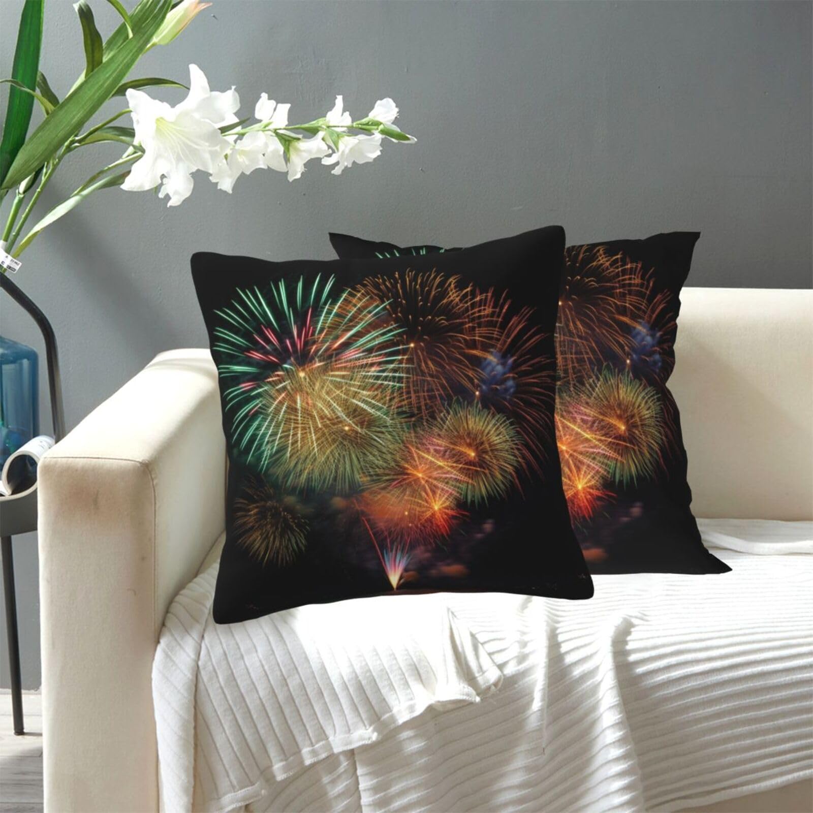 FekiLoot Decorative Throw Pillow Covers Modern Farmhouse Pillowcase Double Sided Cozy Cushion Cover for Sofa Couch Bed 18"X18" Fireworks