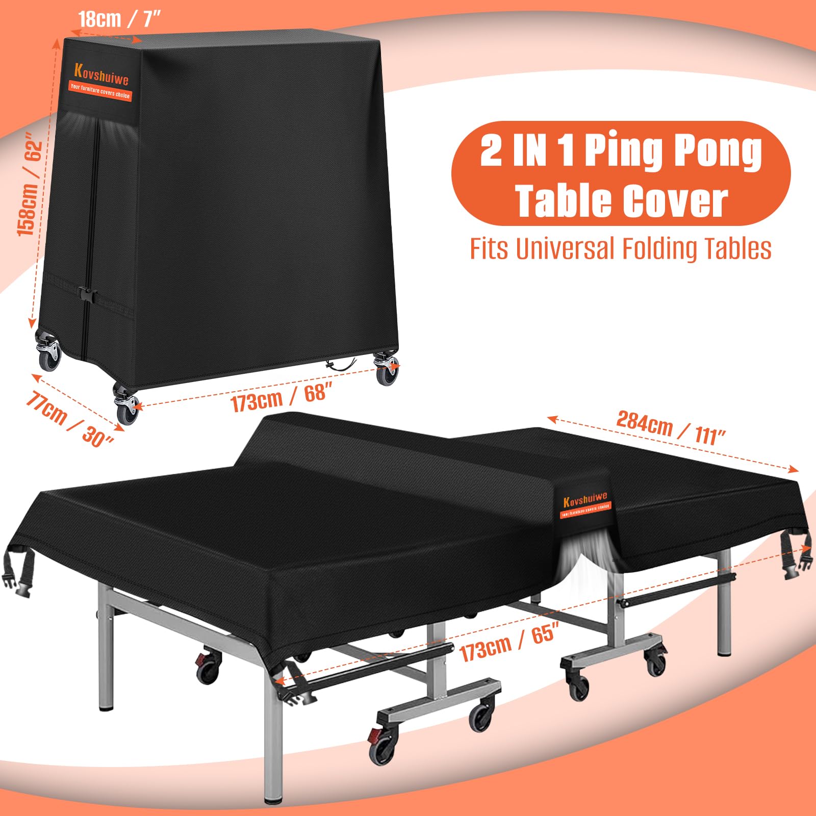 Kovshuiwe Funda para Mesa De Ping-Pong, Plegable, con Cremallera Impermeable, De Tela Oxford 420D, A Los Rayos UV Y Al Polvo, para Uso En Interiores Y Exteriores - 173 X 77 Pulgadas / 18 X 158 Cm