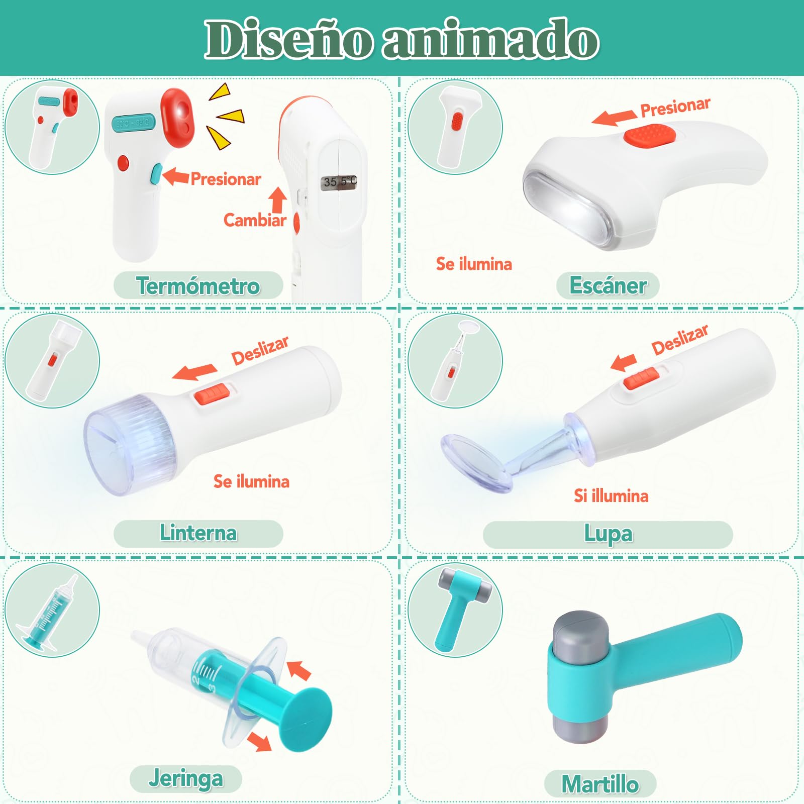 VBACALA Maletin Medico Juguete para Niños,17 Piezas Set Medico Infantil con Estetoscopio de Juguete,Jeringa,Termómetro, Juegos de rol de Dentista,Regalo Kit de Médico para Niñas y Niños 3+ Años
