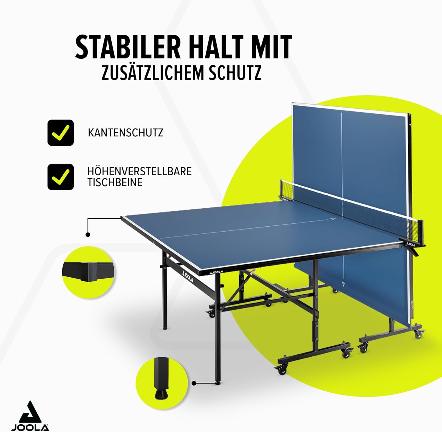 Table leg with adjustable foot and corner protection