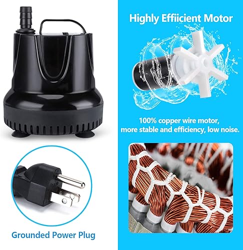 CWKJ Fountain Pump, 550GPH (40W 2200L/H) Submersible Water Pump, Durable Outdoor Fountain Water Pump with 6.5ft Tubing (ID x 1/2-Inch) for Aquarium, Pond, Fish Tank, Water Pump Hydroponics, Backyard