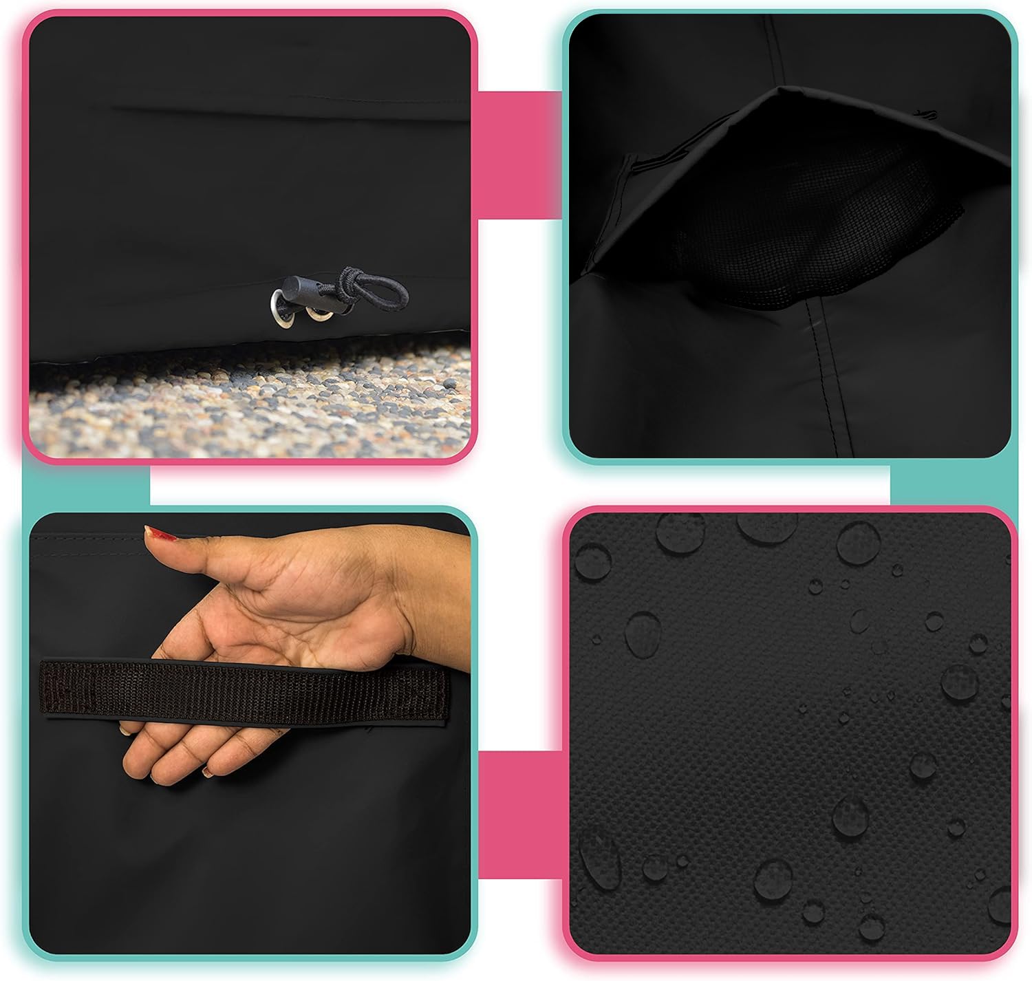 Pokrowiec na grilla 300 ml wodoodporny - 100% odporny na promieniowanie UV i warunki atmosferyczne pokrowiec na grilla na zewnątrz z otworami wentylacyjnymi, zapinane na zamek akcesoria kieszeń i sznurek do wygodnego dopasowania (142 cm, czarny)
