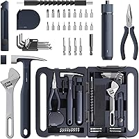 Vista 1 de HOTO 40-Piece Tool Kit, Household Essentials Tool Set w/Smart Electric Screwdriver (LED, 3 Torque) + 14 Tools & 26 Accessories Pro-Grade Compact