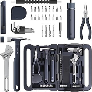 HOTO 40-Piece Tool Kit, Household Essentials tool set w/Smart Electric Screwdriver (LED, 3 Torque) + 14 Tools & 26 Accessories | Pro-Grade Compact Organizer for Home, Dorm Repairs, DIY