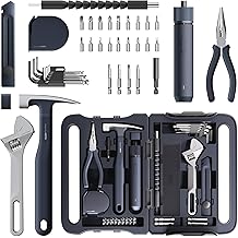 HOTO 40-Piece Tool Kit, Household Essentials Tool Set w/Smart Electric Screwdriver (LED, 3 Torque) + 14 Tools &amp; 26 Accessories | Pro-Grade Compact Organizer for Home, Dorm Repairs, DIY