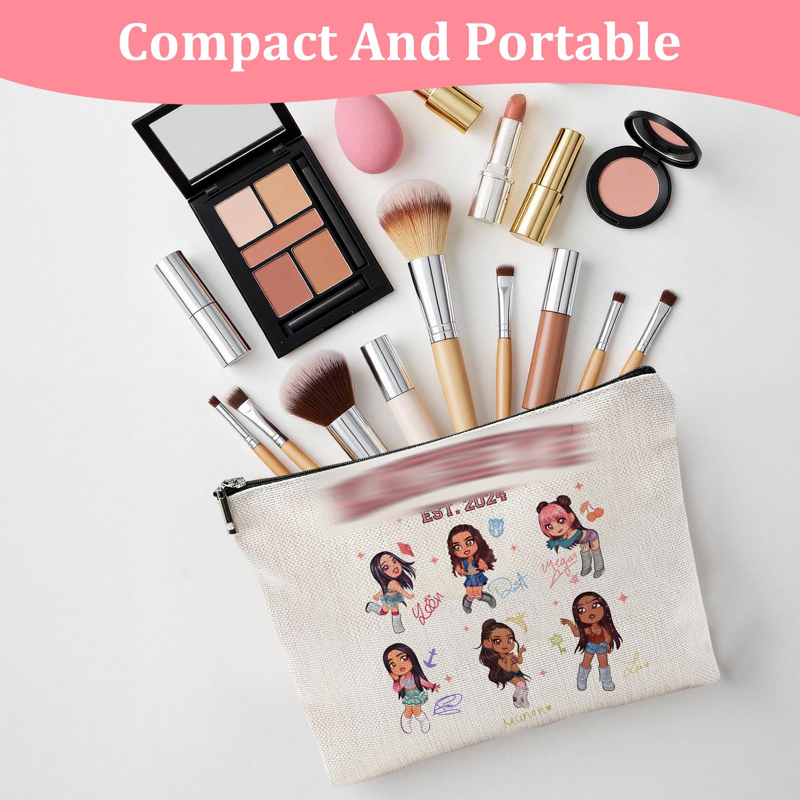 Borsa per trucchi Katseye, borsa cosmetica per ragazze del gruppo K-pop per donne e ragazze, organizer portatile per articoli da toeletta da viaggio, regalo per fan, per amanti della musica, per