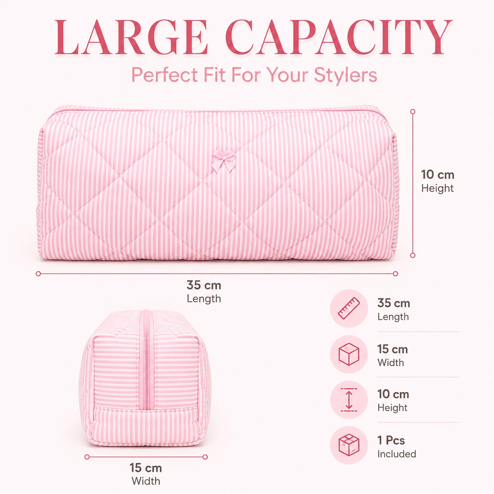 Aufbewahrungstasche für Dyson Airwrap und Zubehör, Reisetasche Kosmetiktasche, Große Kapazität mit Fächern, Leichtbau（Rosa gestreifter Stil）