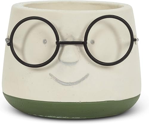 Miniatura 1 de Abbott Collection Mini maceta facial con gafas de metal, cemento, marfil/verde (3.5 pulgadas de profundidad)