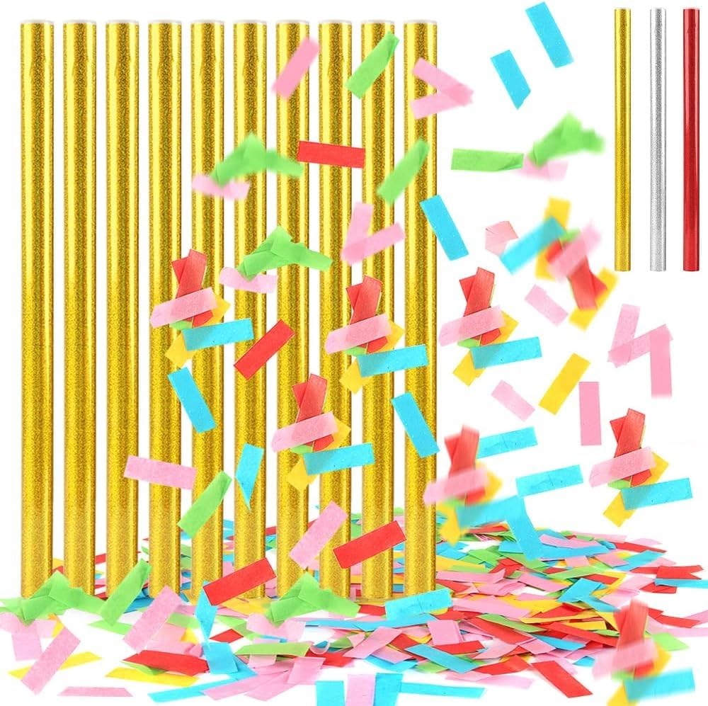 Goldedge Confetti Launcher without Bang, 10 x Party Poppers, Confetti Shooter, Confetti Cannons, Confetti Popper Colourful for Birthdays, Weddings, Carnival, Appearance Colour is Random