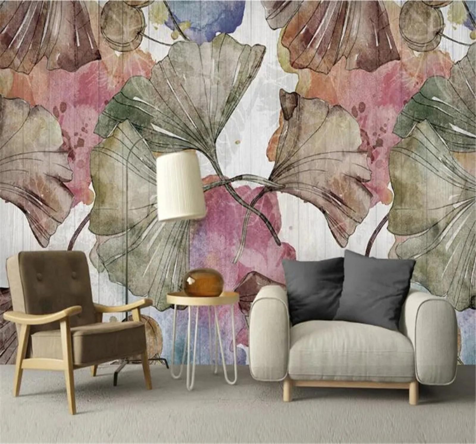 Tzxztt Minimalist Hand Drawn Colourful Ginkgo Leaves Vintage Modern 3D Wallpaper Premium Textured Silk Neutral Tones Material Ideal for Living Room Bedroom-430cm×300cm