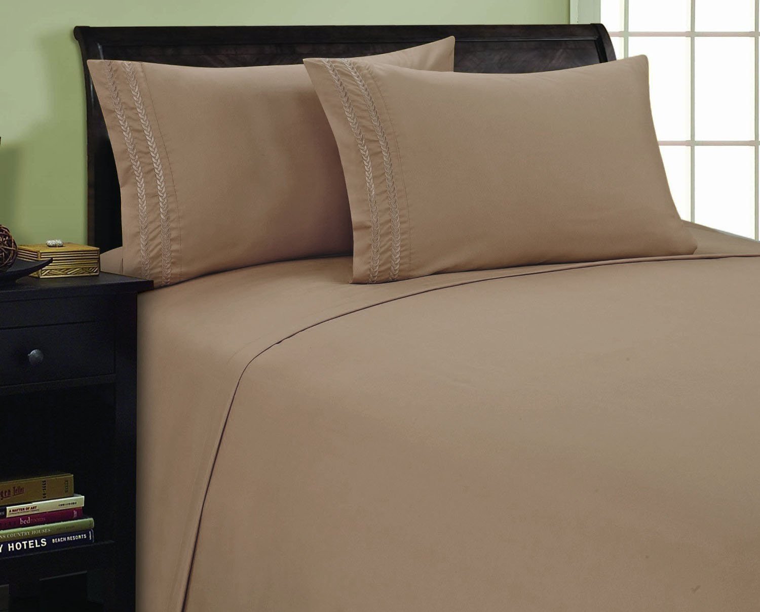 Elegance Linen 1200 Thread Count Chain Design Egyptian Quality Luxurious Silky Soft Wrinkle & Fade Resistant 3-Piece Sheet Set, Deep Pocket Up to 16