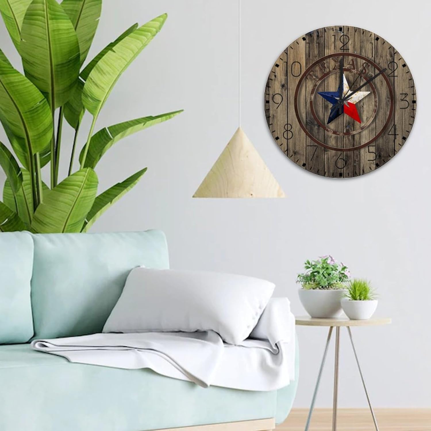 Wood Hanging Wall Clock Battery Operated Non Ticking Texas Lone Star Home Map Beautiful Wall Clocks Barn Artworks Veteran's Day Home Decor for Workshop Living Room Exercise Room 15 Inch