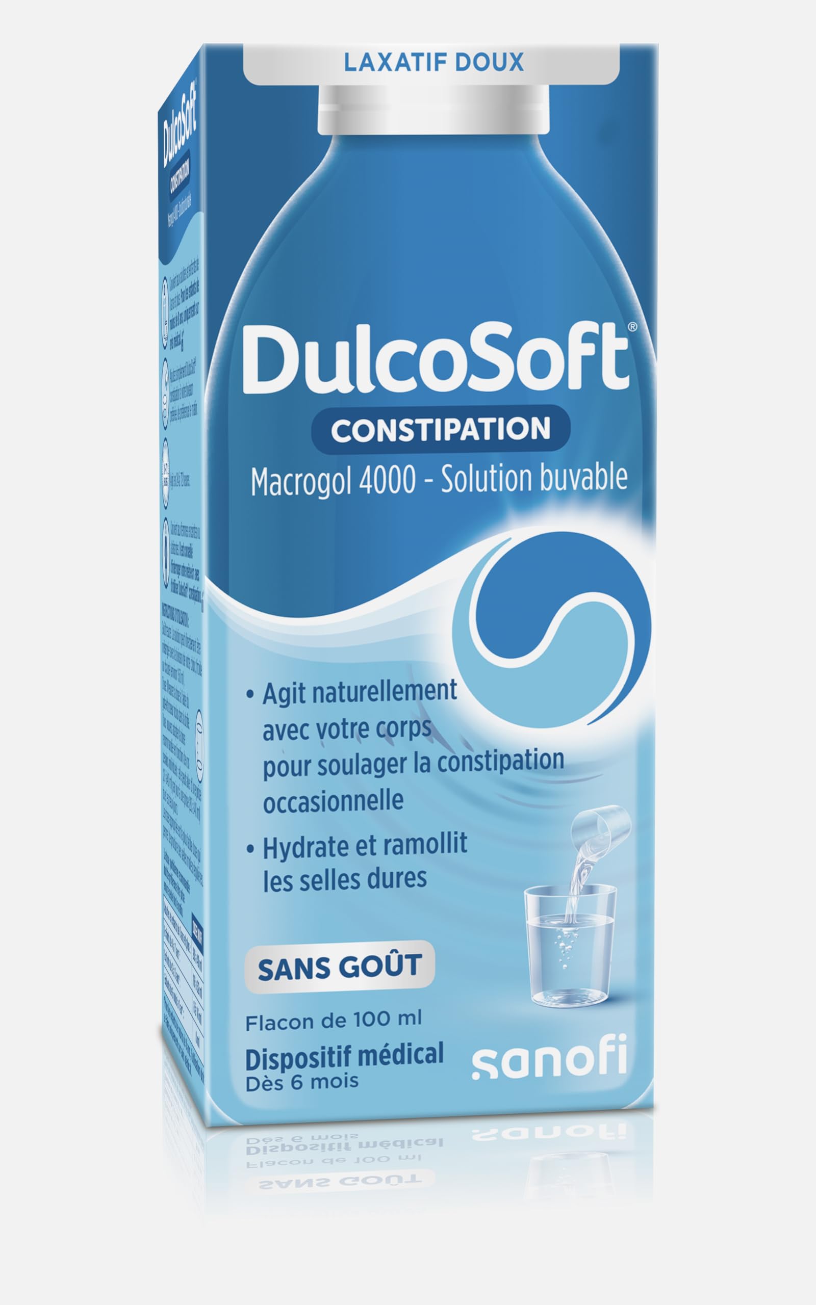 DulcoSoft Constipation solution buvable 100 ml – Laxatif doux – Dispositif médical - Soulage la constipation occasionnelle efficacement et en douceur – Sans Goût, sans Sucre, sans Gluten sans Lactose