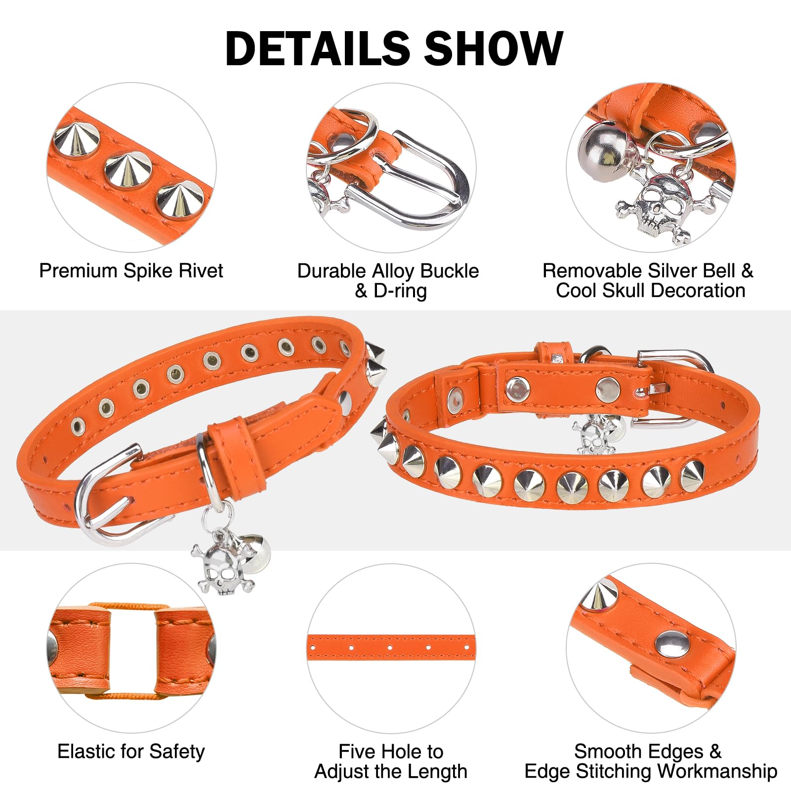 DILLYBUD Leather Cat Collars for Boy Girl Cats with Bell and Safety Elastic Belt - Image 2
