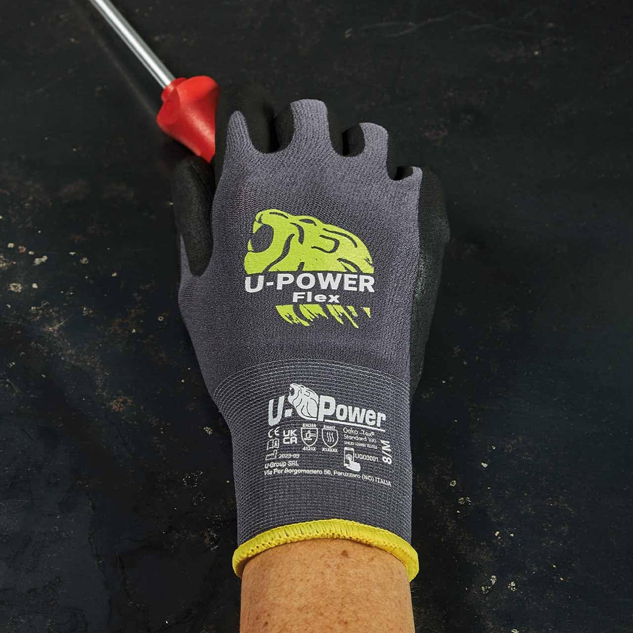 U-Power Flex Guanti Lavoro Antinfortunistica Nylon Touchscreen Nero 9/L