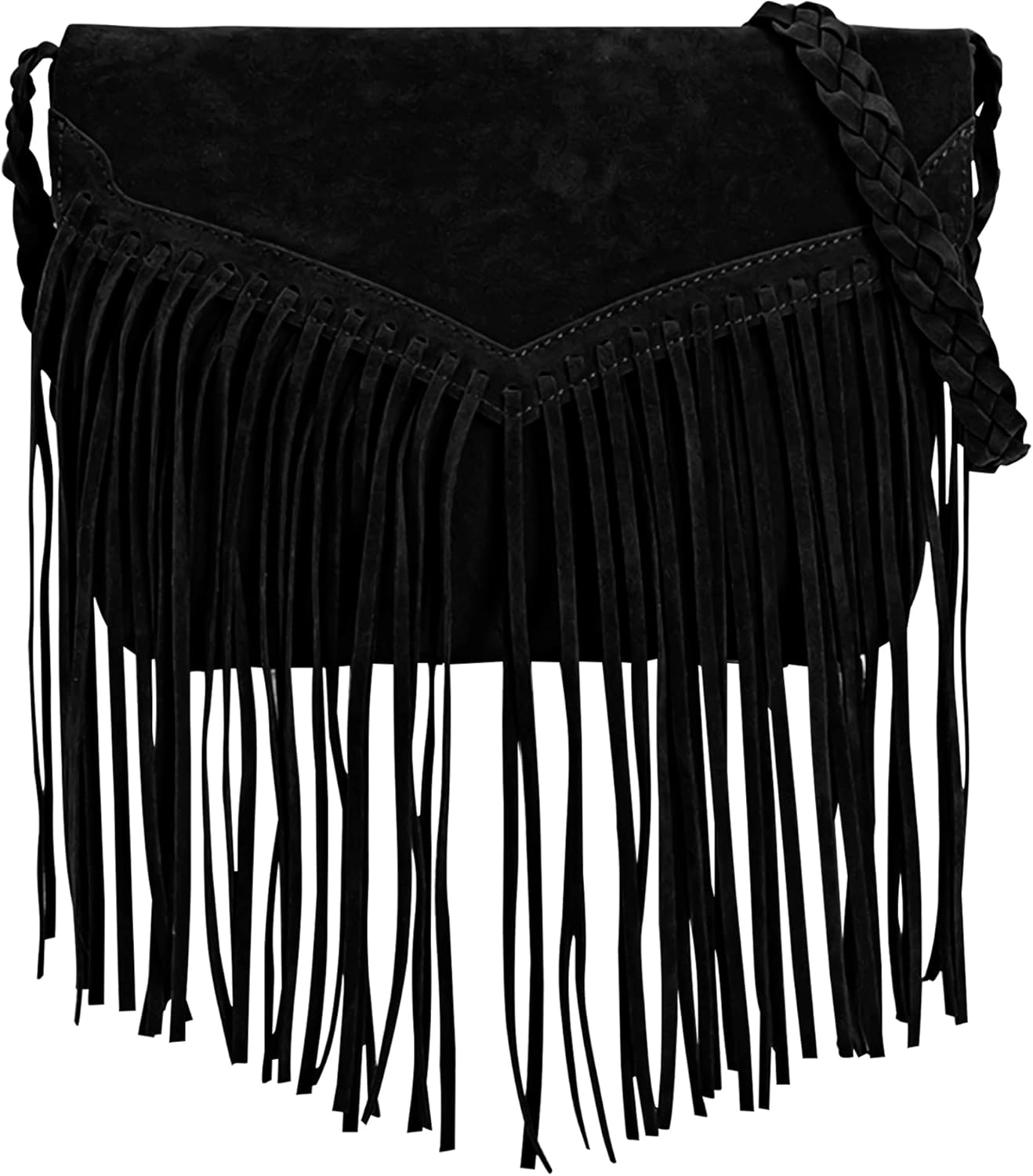 Suede Crossbody Bag with Fringe Vintage Tassel Purse Messenger Bag for