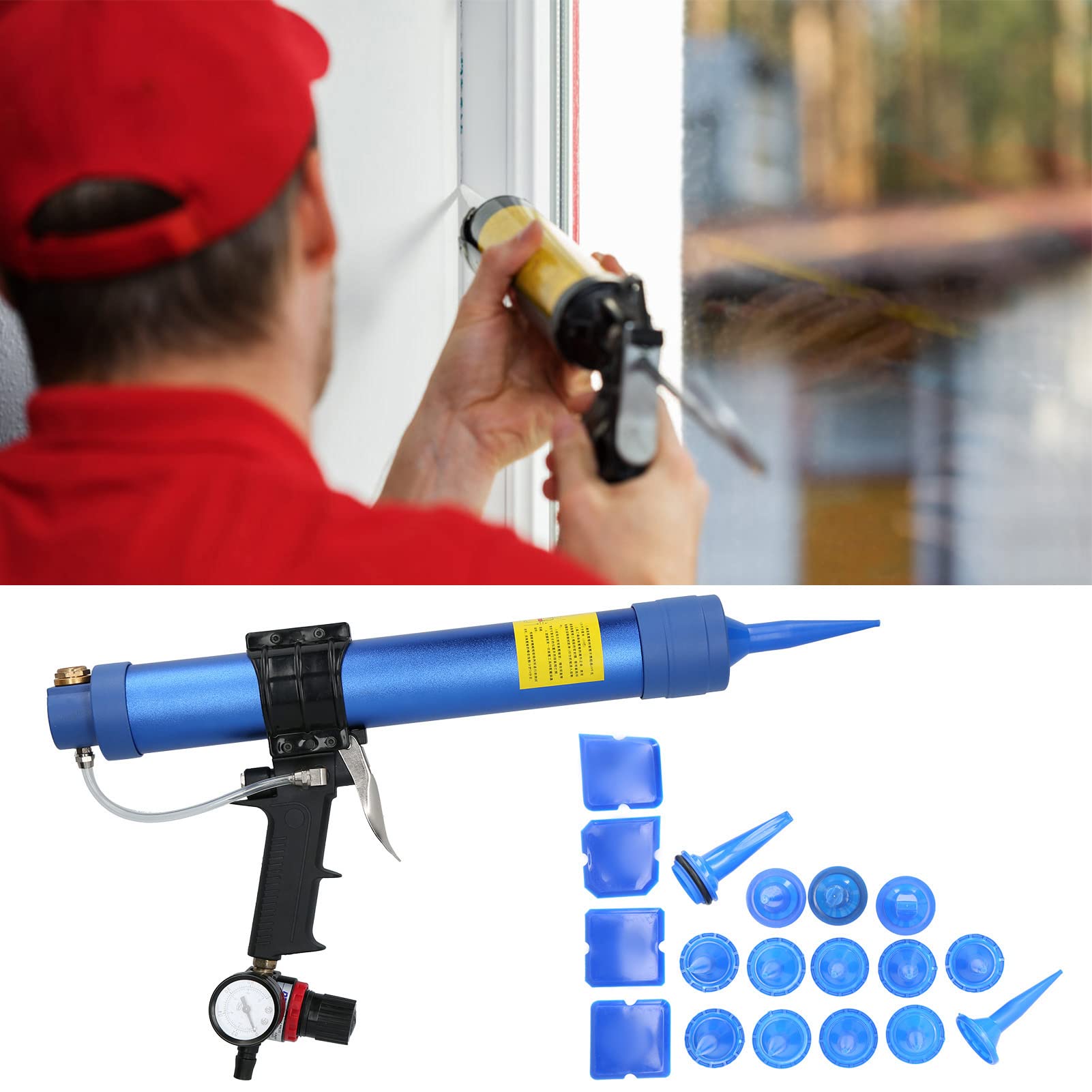 Pneumatyczny Pistolet do Klejenia Szkła, Pistolet do Uszczelniania Aluminium 500 Ml 6 Barów z Szybkim Wylotem, Równomiernym Wyjściem, ergonomiczną konstrukcją Uszczelniania Okien