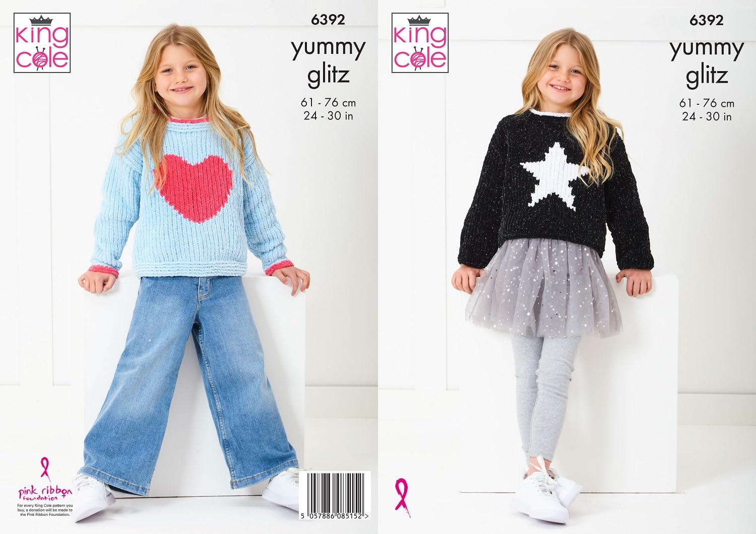 King Cole Yummy Chunky Knitting Pattern - 6392 Girl's Sweaters with Motifs