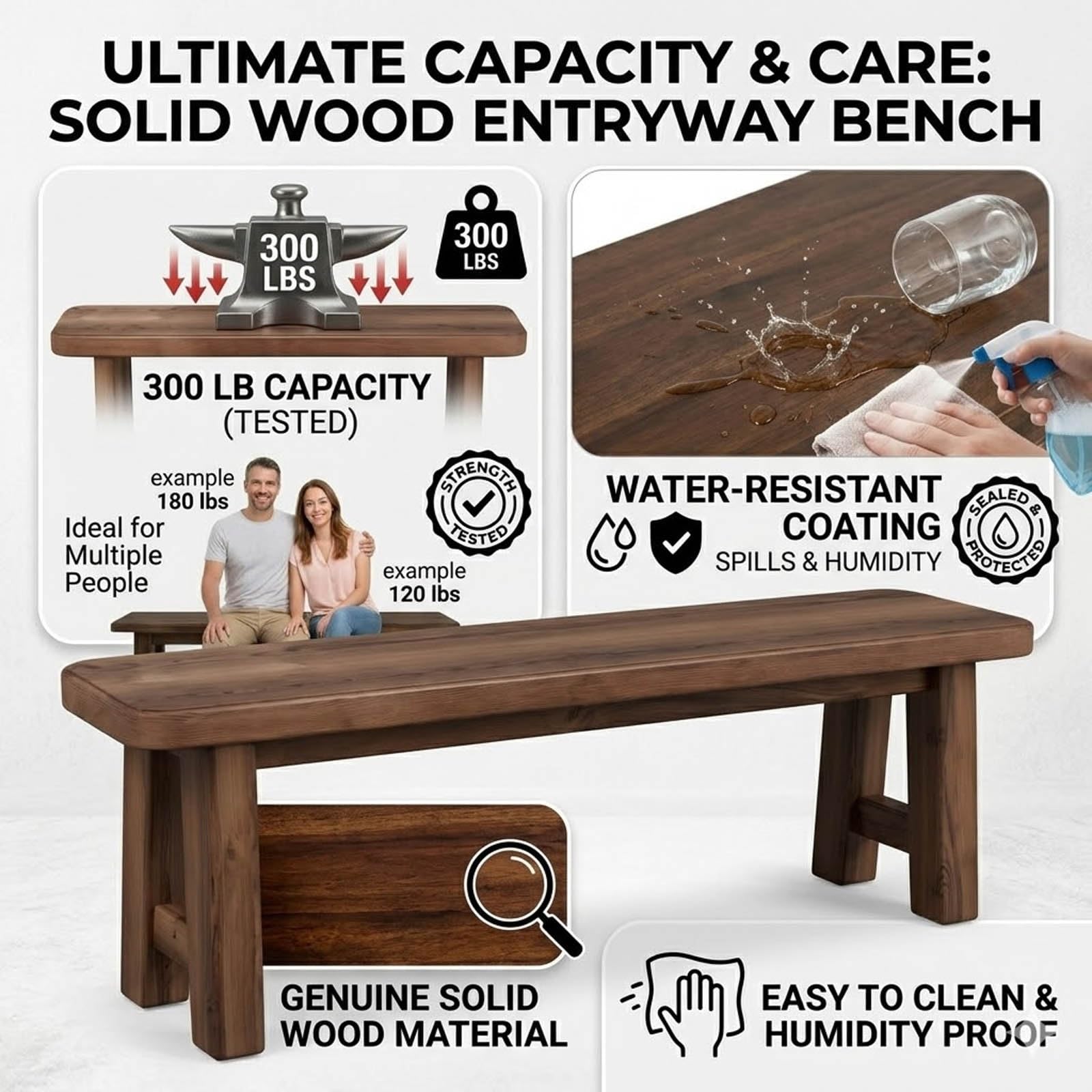 Banco de Comedor Madera 60-150cm, Banco para Entrada Dormitorio Baño Mueble Recibidor, Banco for el Extremo de la Cama del Dormitorio, Banco de Cocina sin Respaldo(L150xW20xH15cm)