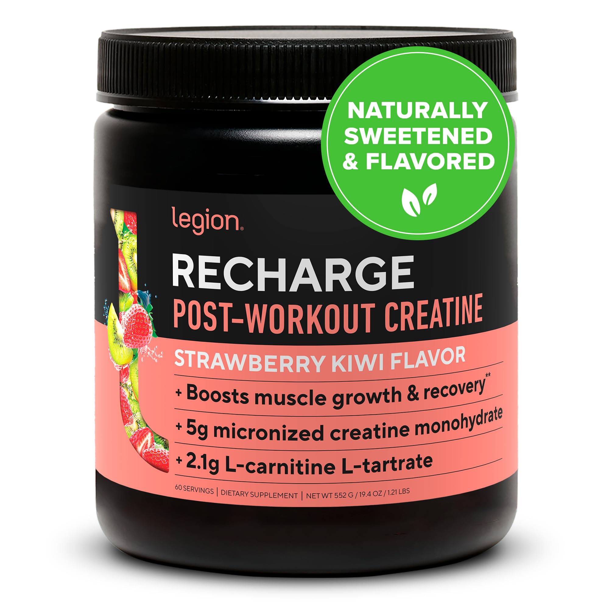 LEGION Recharge Post Workout Supplement - All Natural Muscle Builder & Recovery Drink with Micronized Creatine Monohydrate Naturally Sweetened & Flavored, (Strawberry Kiwi, 60 Serving)