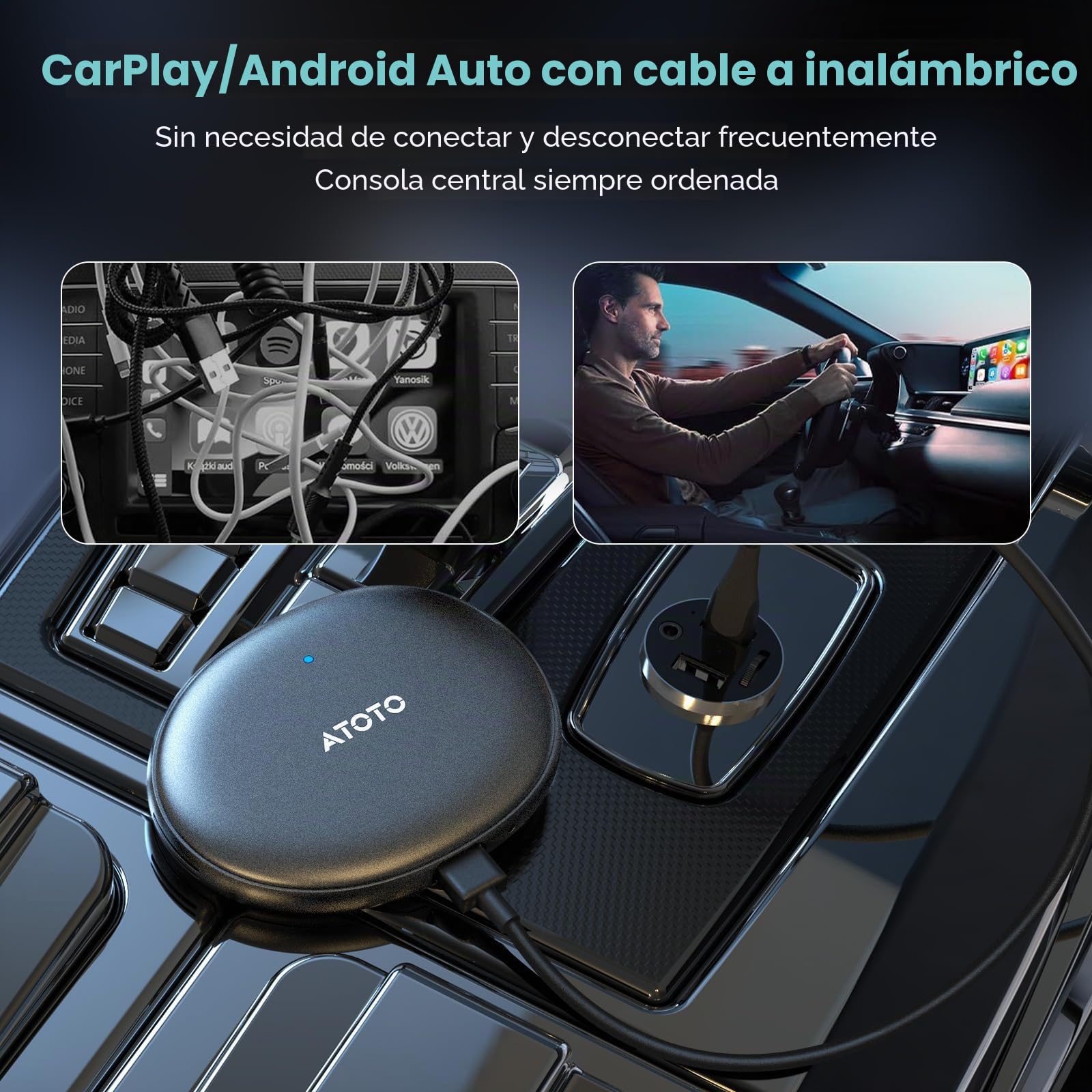 Adaptador inalámbrico CarPlay, Magic AI Box CarPlay con Estabilidad de Doble WiFi, Compatible con CarPlay y Android Auto de fábrica con Cable, Compatible con Youtube/Netflix (Oval - Negro)
