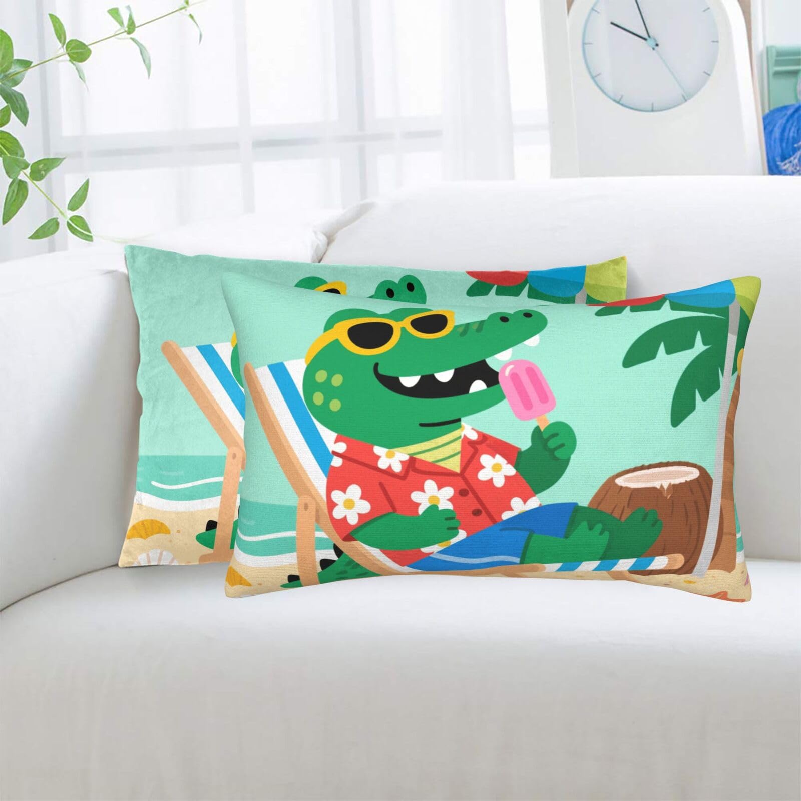 2 Pack Standard Pillowcases Sets, Ultra Soft Comfort Microfiber Plush Pillow Cases Cute Alligator Decorative Throw Pillow Cover with Hidden Zipper for Bedroom, Sofa, Couch,16"X24"