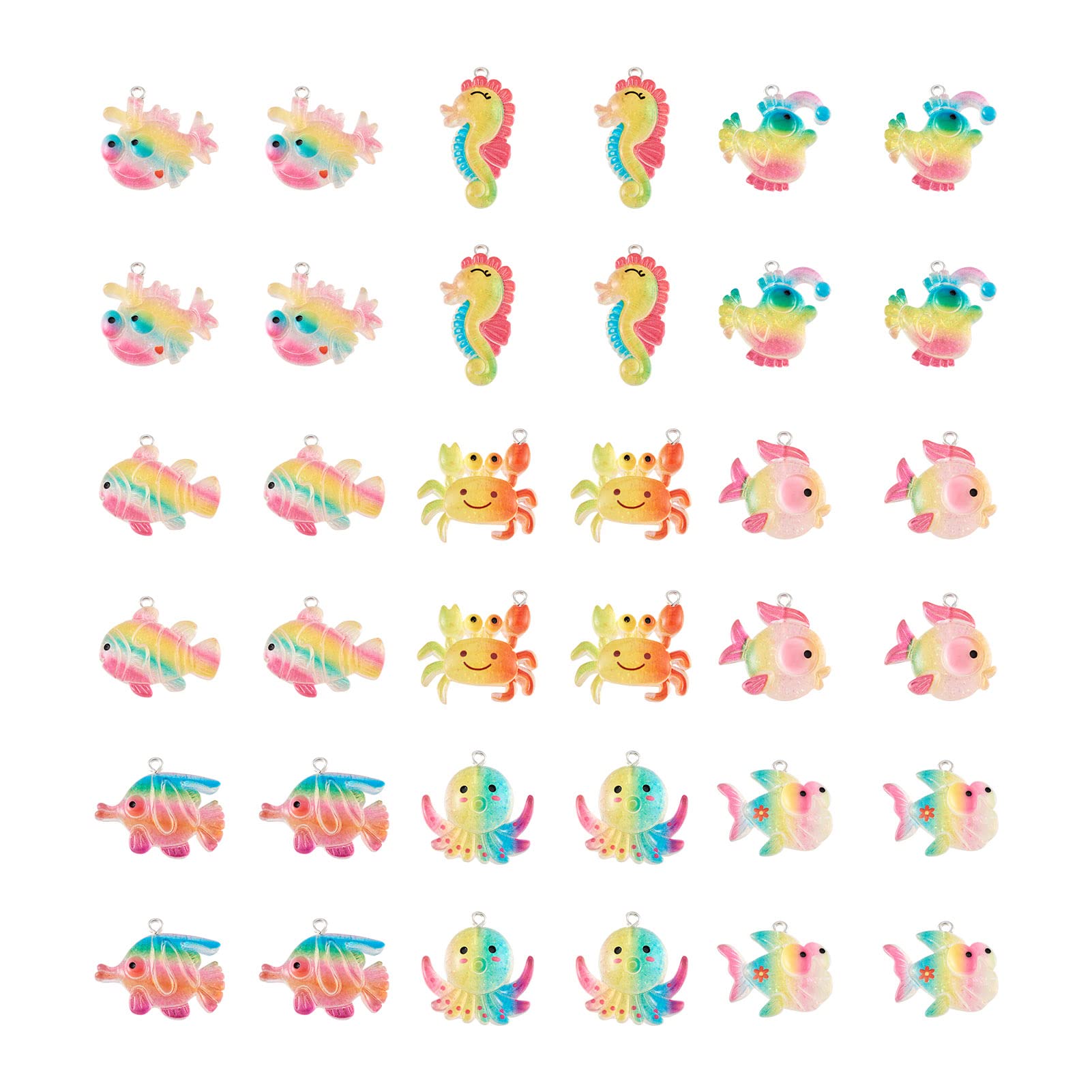 Boutigem 36Pcs Ocean Pendant Resin Sea Animal Octopus Sea Horse Fish Crab Pattern Pendant for Summer Ocean Jewelry Making DIY Craft Decor โ image 1