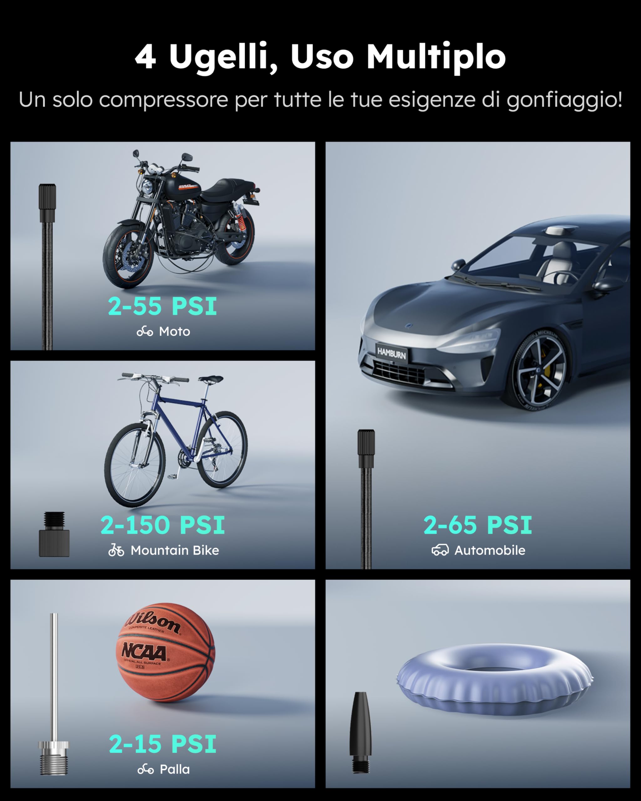 ASMAX Compressore Aria Portatile, Pompa d'aria Intelligente con Manometro 160PSI/11Bar Gonfiatore Veloce per Pneumatici 7500mAh per Auto/Moto/Bici/Pallone/Torcia Di Emergenza e Power Bank