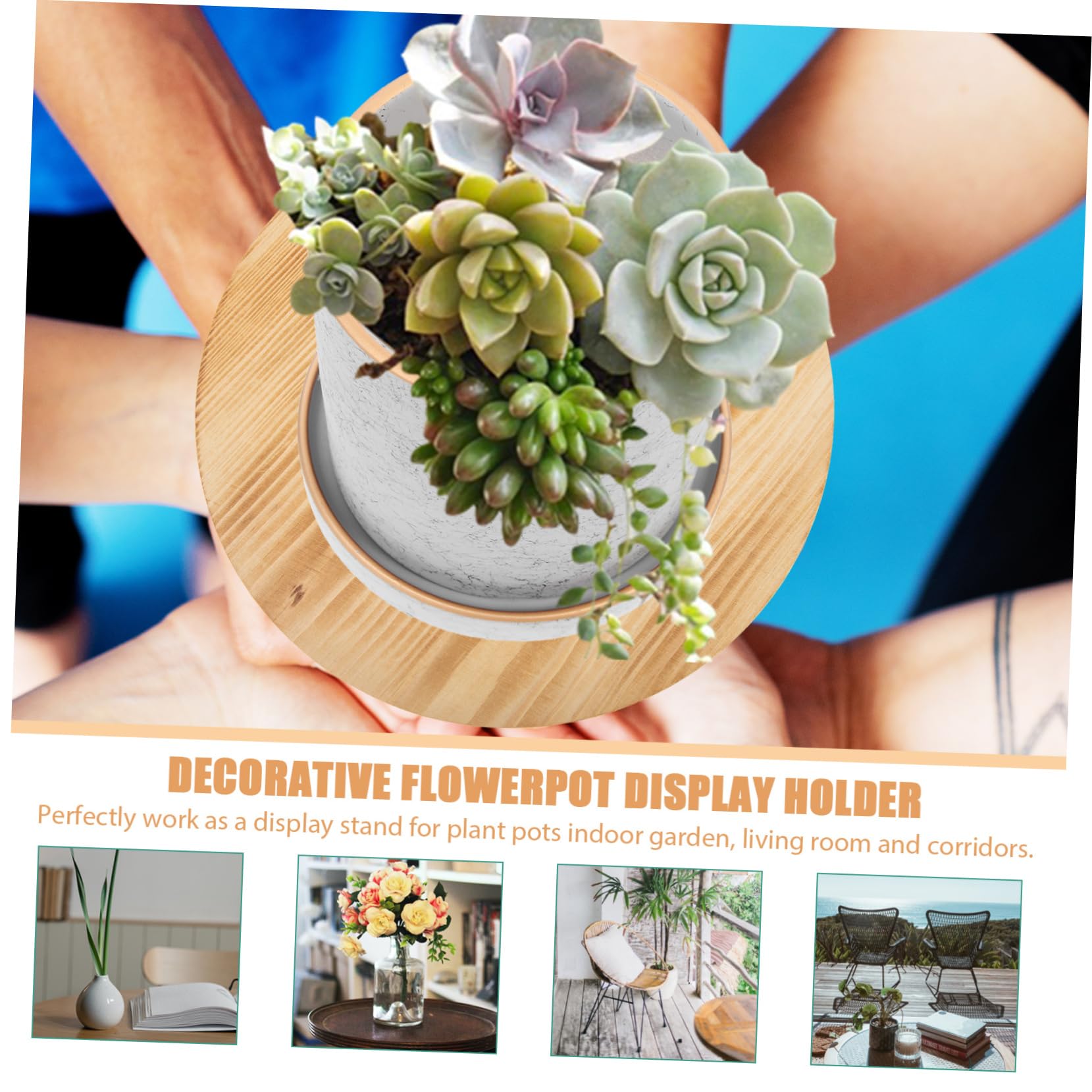 Soporte Estable de Madera para Macetas de Jardín, Base Khaki | Expositor para Macetas, Uso en Jardín Interior y Pasillos, Tamaño Compacto