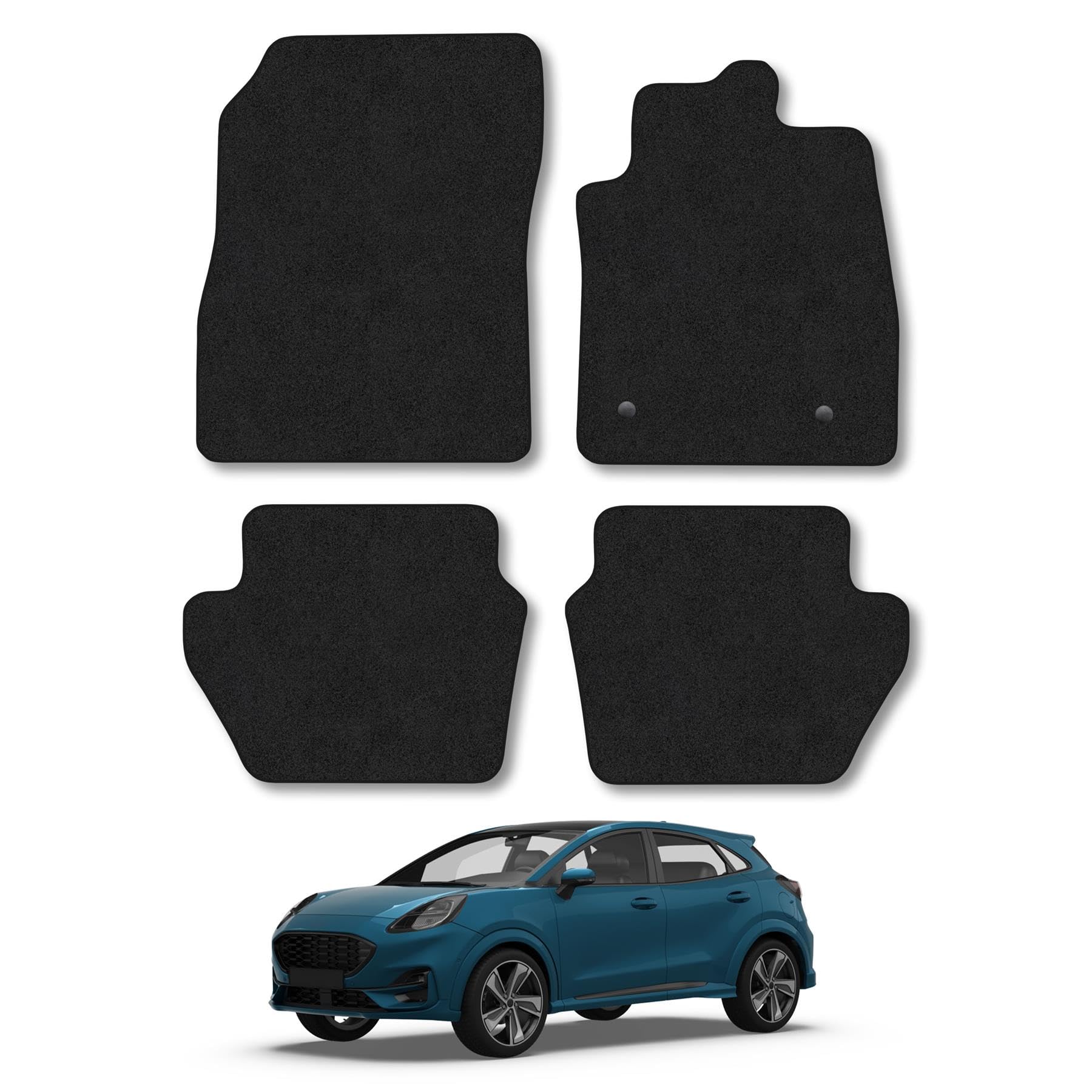 Ford Puma (2019+) Car Mats Accessories Tailored Fit Carpet Floor Mats Non Slip Black Trim Full Coverage Compatible Accessory Front Rear Set Anti Slip Granulated Backing Hand-Finished Clips
