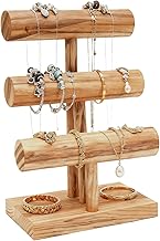 3 Tier Wooden T Shape Bracelet Holder - Wooden Jewelry Holder, Vintage Bracelet Holder, Removable Watch Holder for Bracelets, Hair Clips, Watches, for
