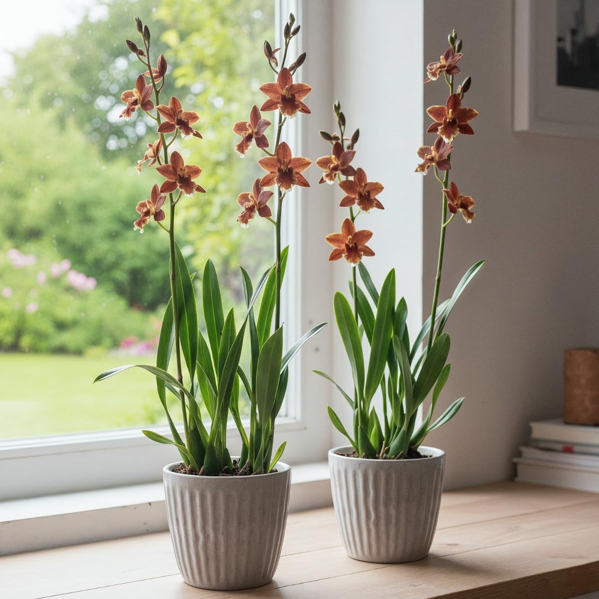 Orchideen Echte Pflanzen Wilsonara Inferno - 2 große Zimmerpflanzen aus Holland - 30-40 cm hoch - mit Blüten und duftend (Nicht künstlich, ohne Dünger und Topf, kein Samen, nicht winterhart)