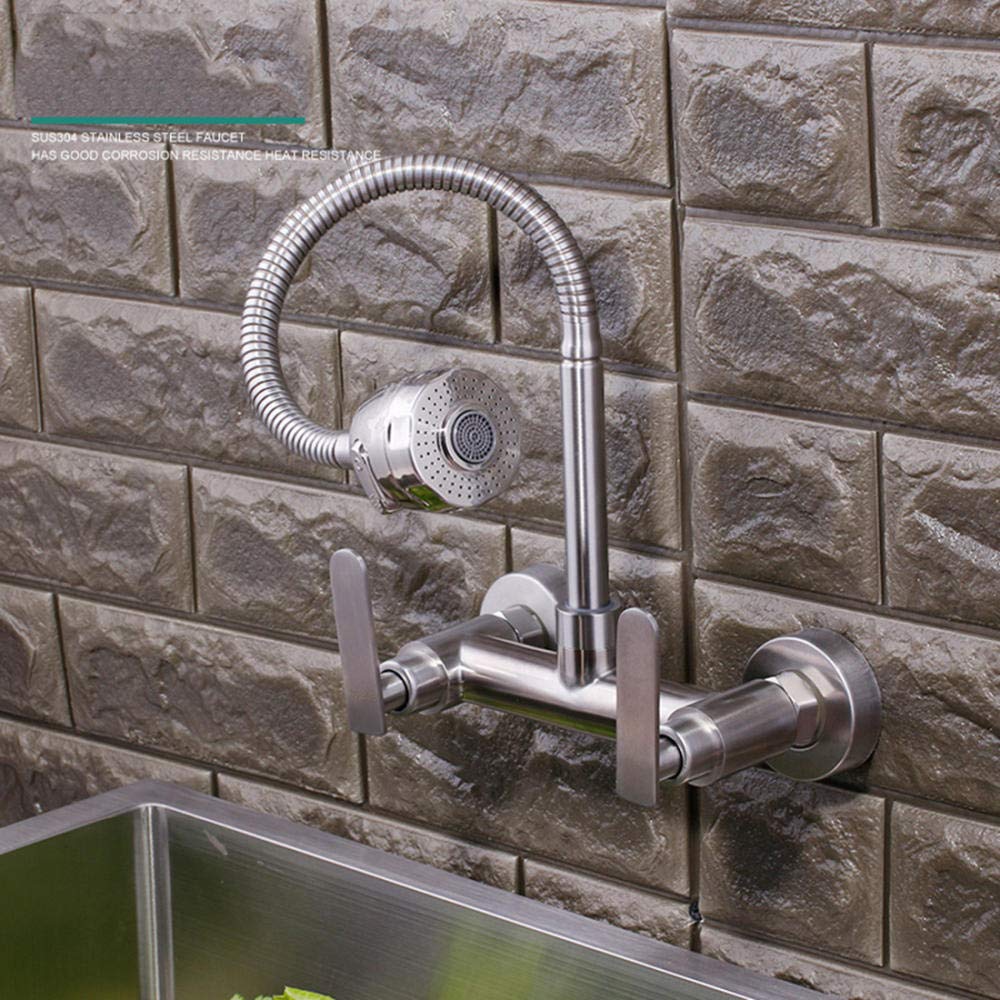Robinet mural cuisine en inox 304 mitigeur eau chaude froide pivotant pour évier