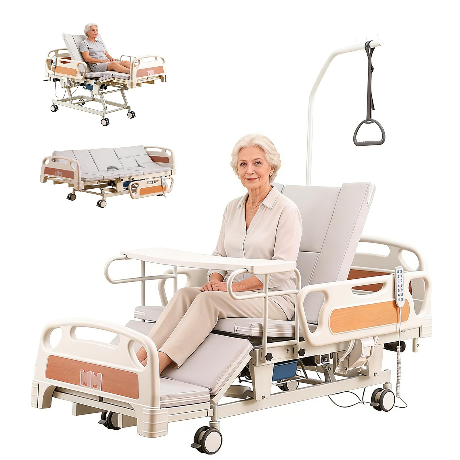 Letto ospedaliero elettrico a 10 funzioni per uso domestico con inclinazione laterale, letto medico con 5 regolazioni, altezza regolabile da 18,5 a 29,13 pollici, materasso impermeabile